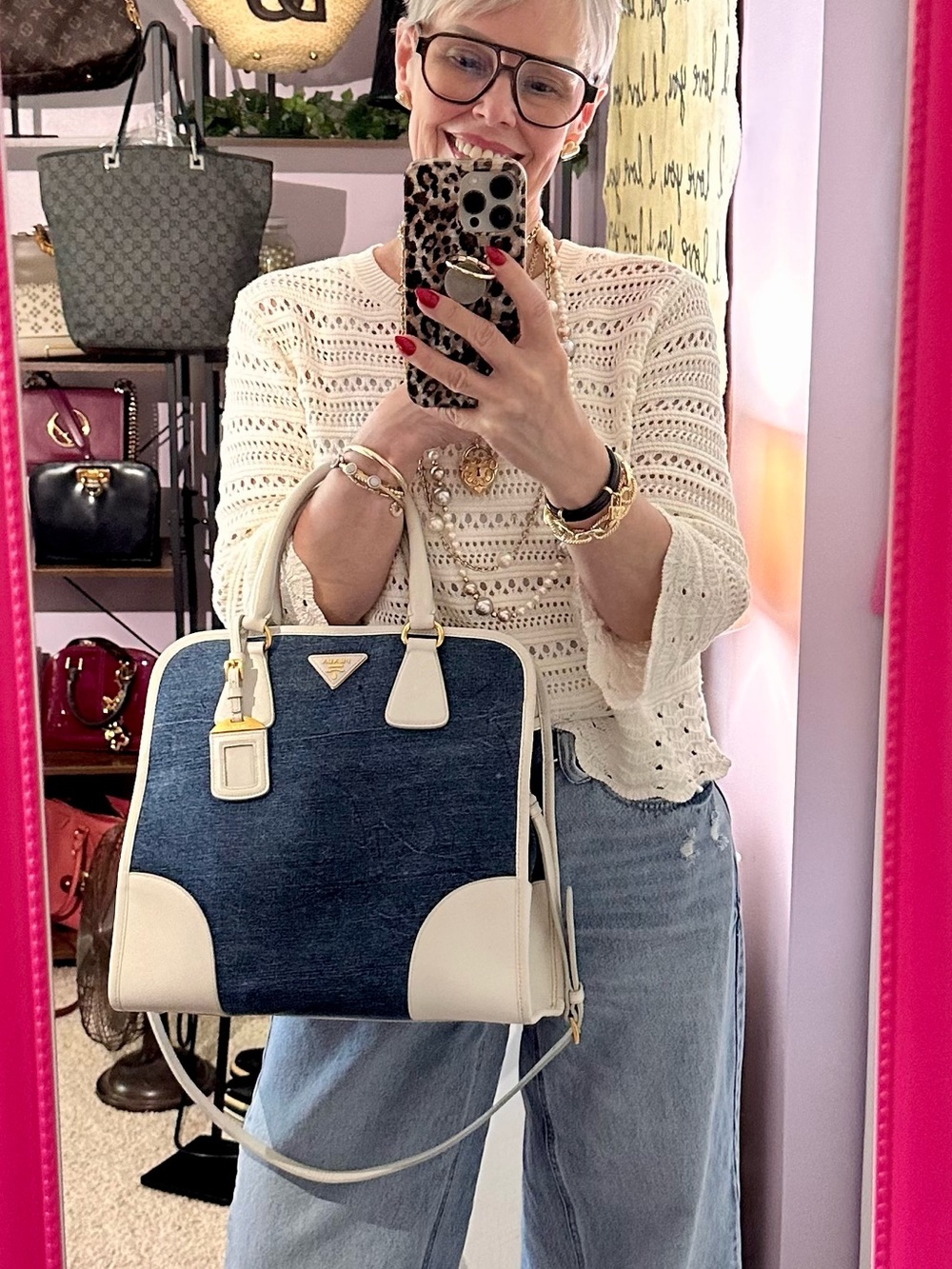 Prada Blue Denim and I our Saffiano Leather Satchel with Gold Hardware - Picture 9 of 15